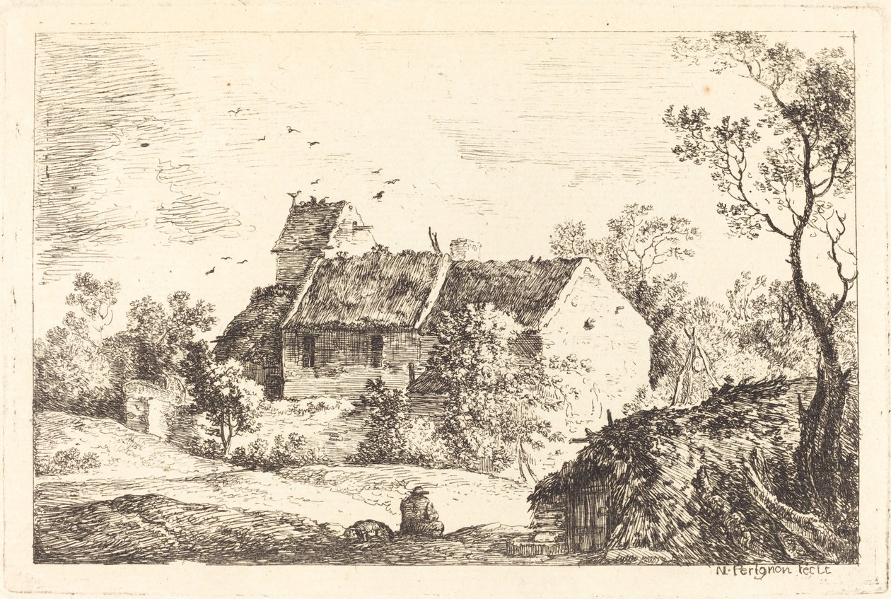 Casa con colombaia in un paesaggio collinare da Nicolas Perignon