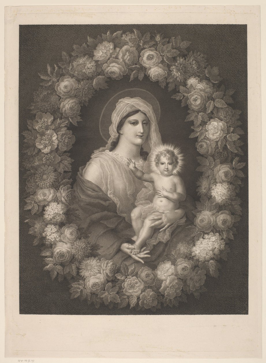 Maria con bambino in una corona di fiori da Nicolas Pinet