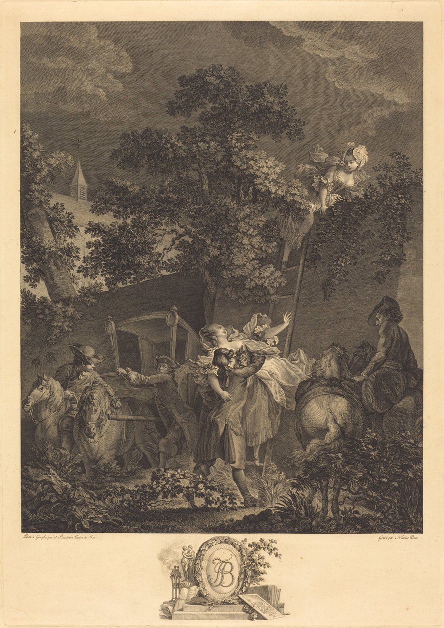 Il rapimento notturno da Nicolas Ponce after Pierre Antoine Baudouin