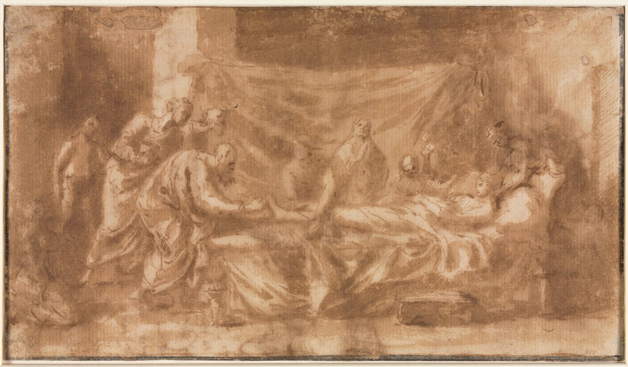 Estrema unzione (recto); Tre teste e altri schizzi (verso) da Nicolas Poussin