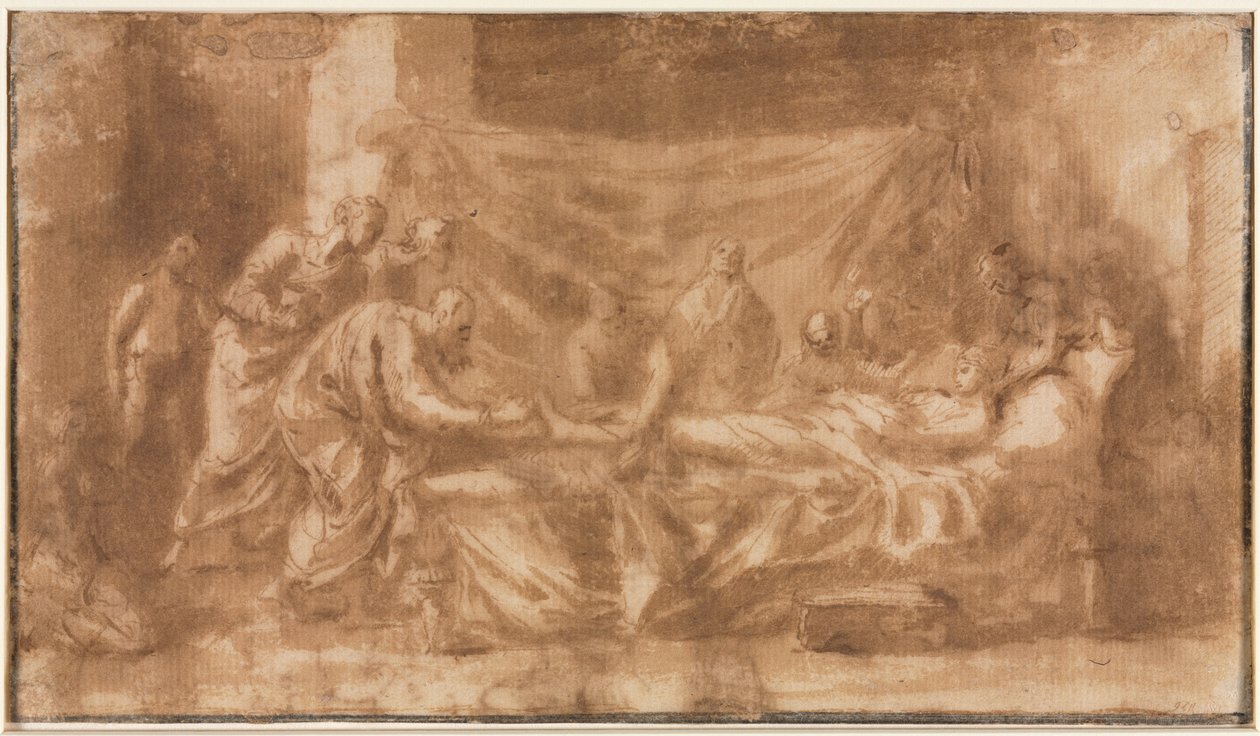 Estrema Unzione recto, Tre teste e altri schizzi verso, 1643-1644 da Nicolas Poussin