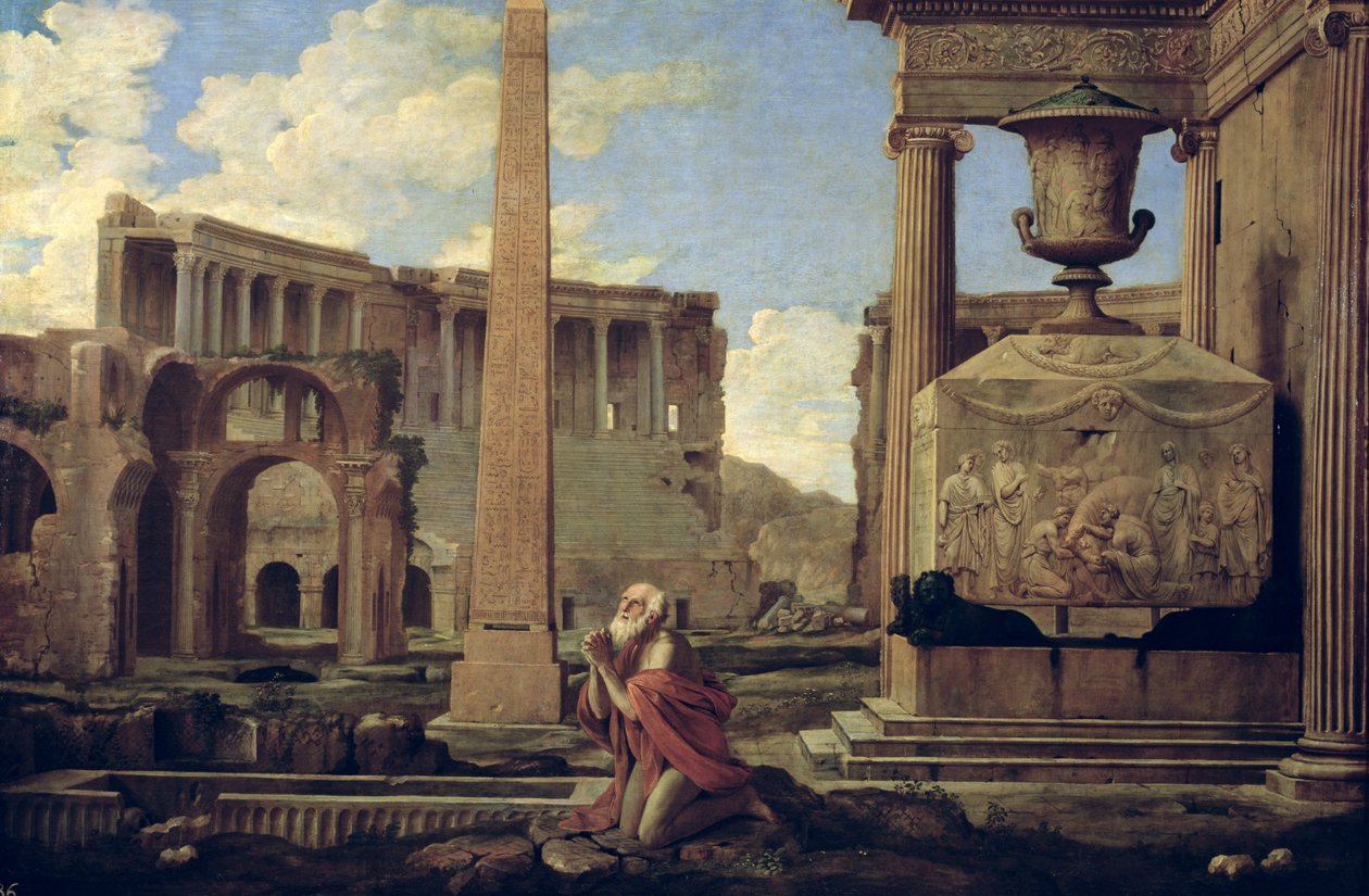 Eremita tra le rovine da Nicolas Poussin