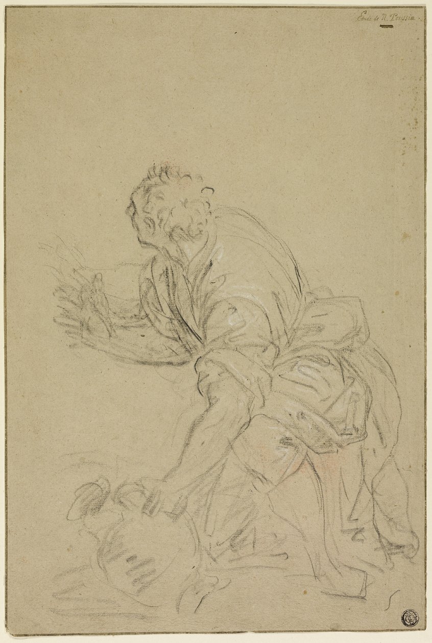 Uomo inginocchiato con brocca (recto); uomo in piedi (verso) da Nicolas Poussin