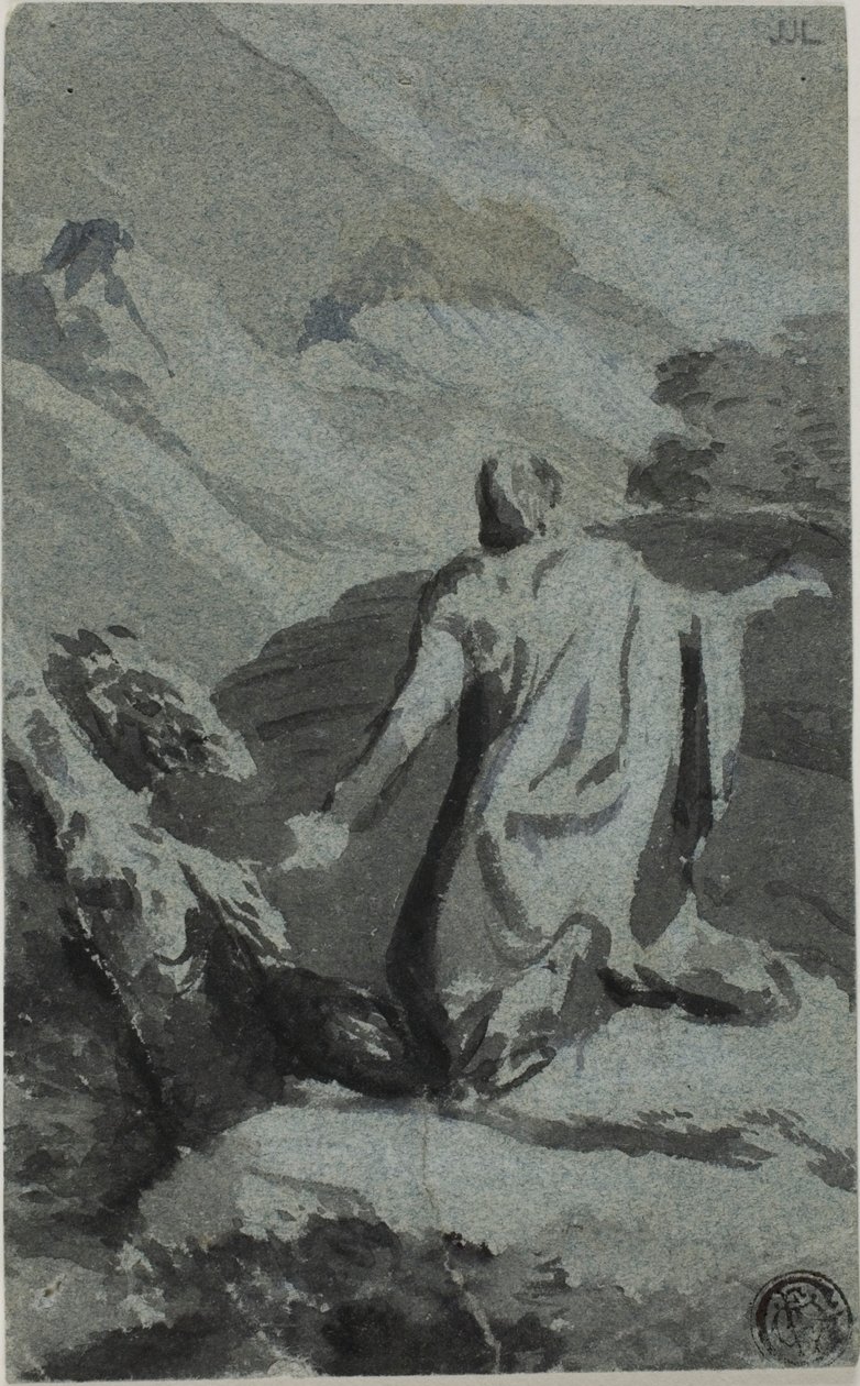 Uomo in preghiera nella natura selvaggia da Nicolas Poussin
