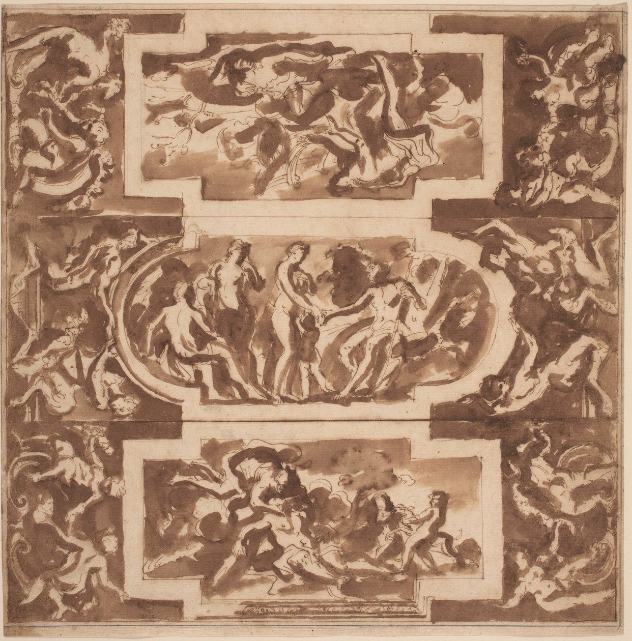 Modello per un Soffitto: Diana e il Morto Endimione, il Giudizio di Paride e la Morte di Adone da Nicolas Poussin