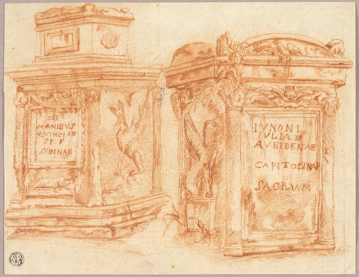 Schizzi di basi inscritte di colonne romane da Nicolas Poussin