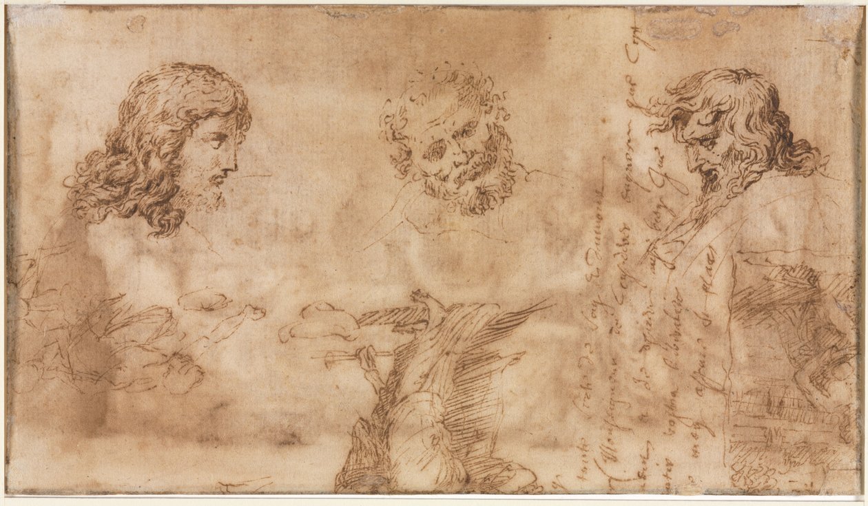 Tre teste e altri schizzi (verso) da Nicolas Poussin