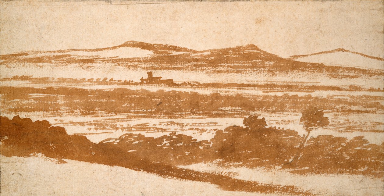 Vista attraverso una valle verso colline lontane, inizio XVI secolo da Nicolas Poussin