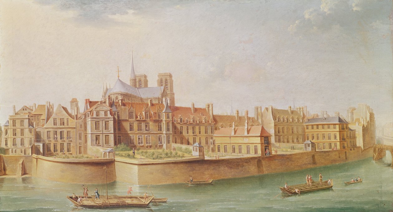 Case nel chiostro di Notre-Dame, Parigi da Nicolas Raguenet
