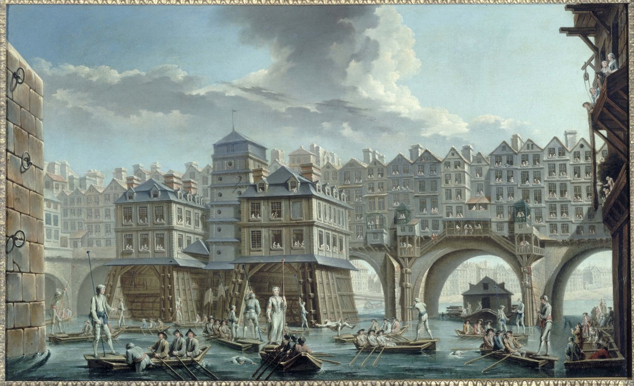 Giostra dei marinai, tra il Pont Notre-Dame e il Pont au Change da Nicolas Raguenet
