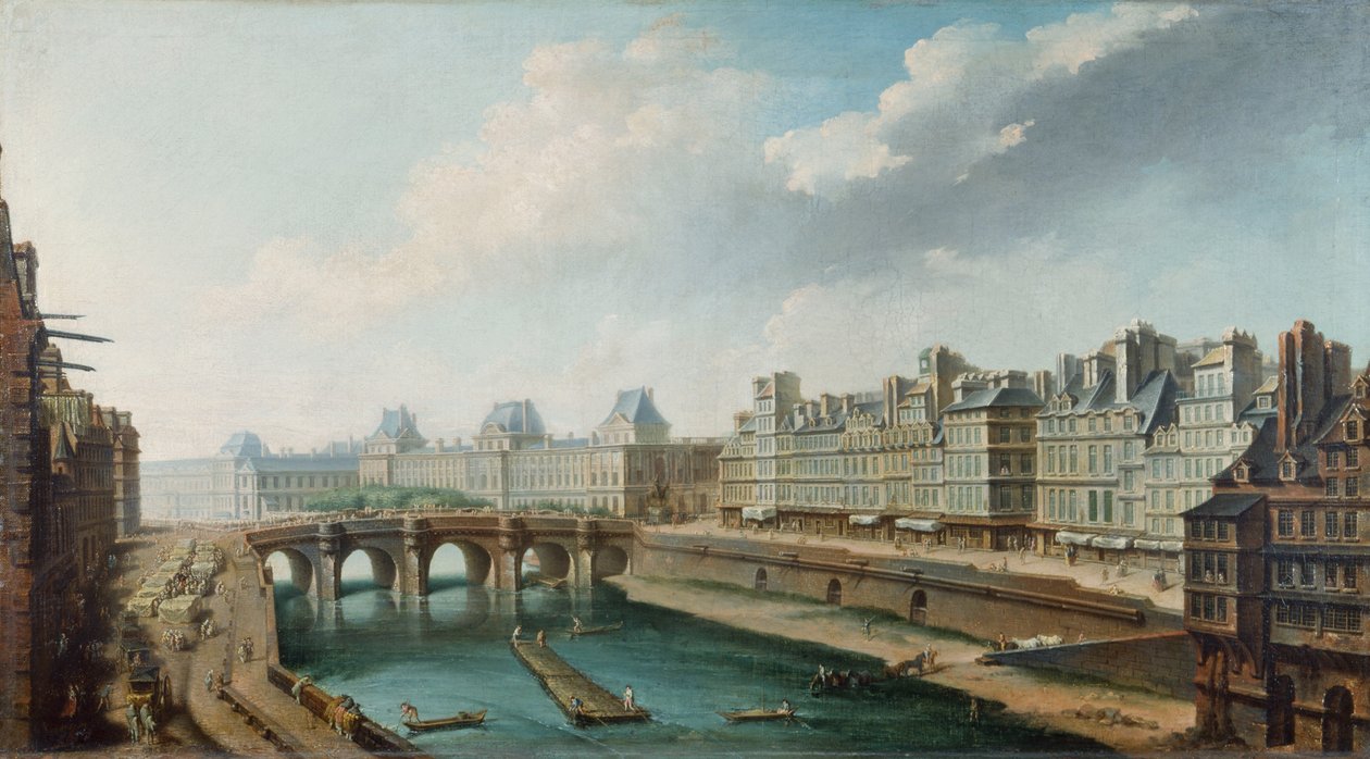 Veduta del Palazzo del Louvre, del Pont Neuf e del Quai des Orfevres visti dal Quai des Grands Augustins, c.1760 (olio su tela) da Nicolas Raguenet