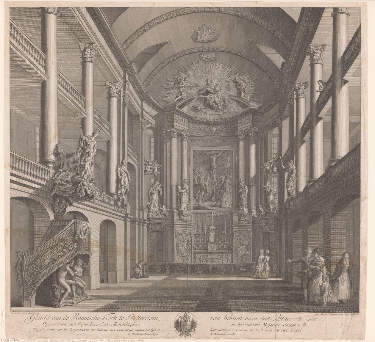 Interno della chiesa di Santa Rosalia a Rotterdam da Nicolas Ransonnette