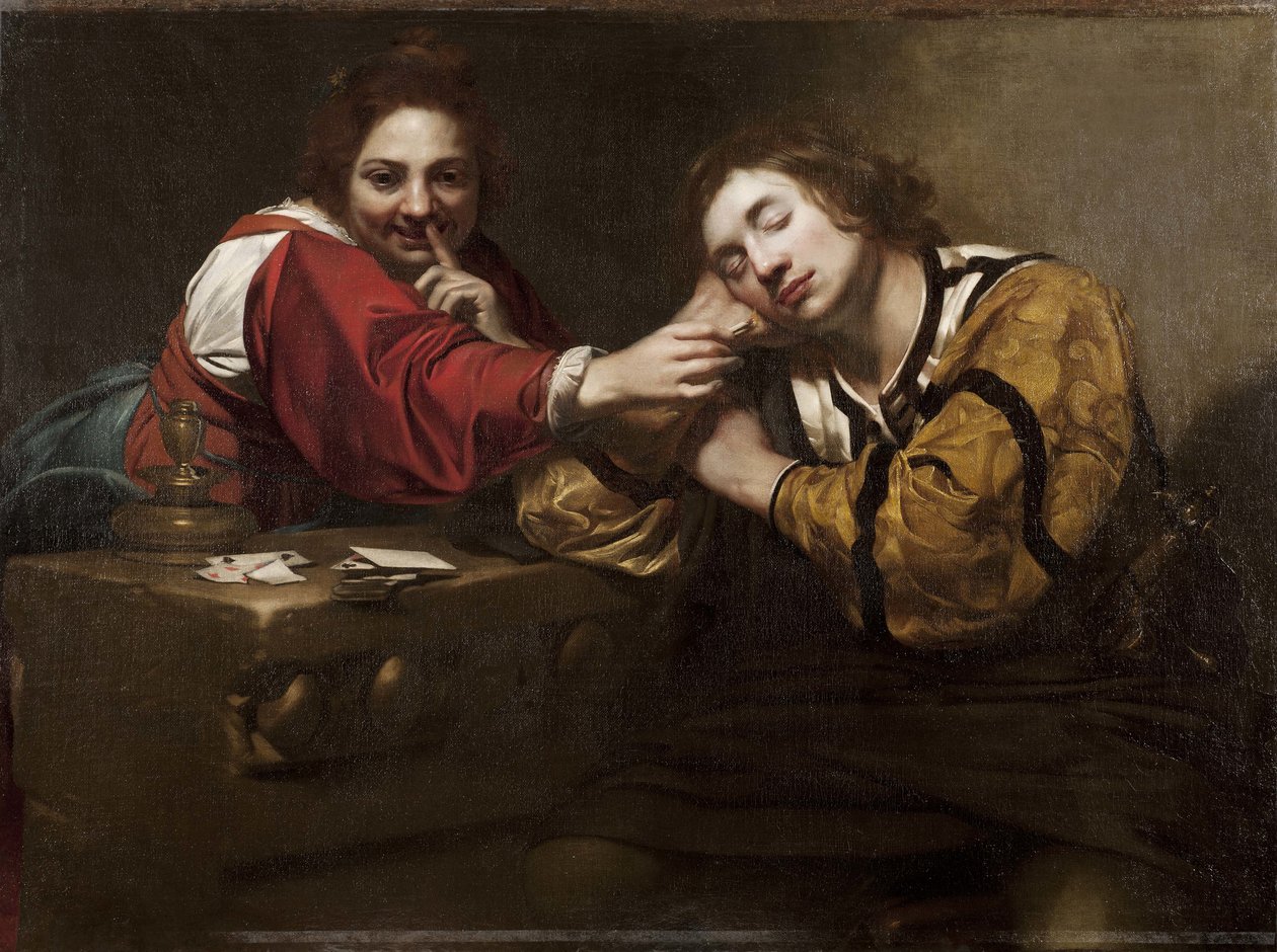 Dormiente svegliato da una giovane donna con uno stoppino acceso da Nicolas Regnier