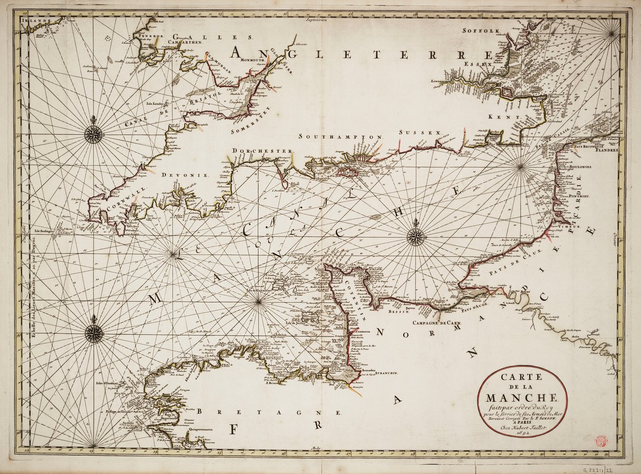 Carta del Canale della Manica e delle coste atlantiche della Gran Bretagna meridionale e della Francia settentrionale da Nicolas Sanson D