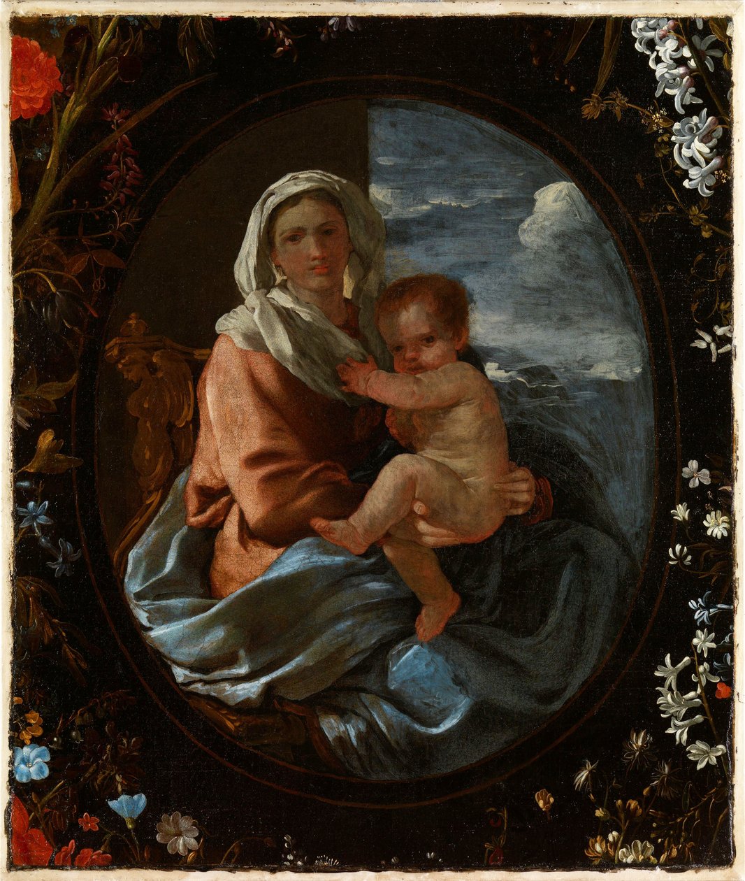 Vergine e Bambino in una ghirlanda di fiori da Nicolas & Seghers Daniel (1590–1661) Poussin