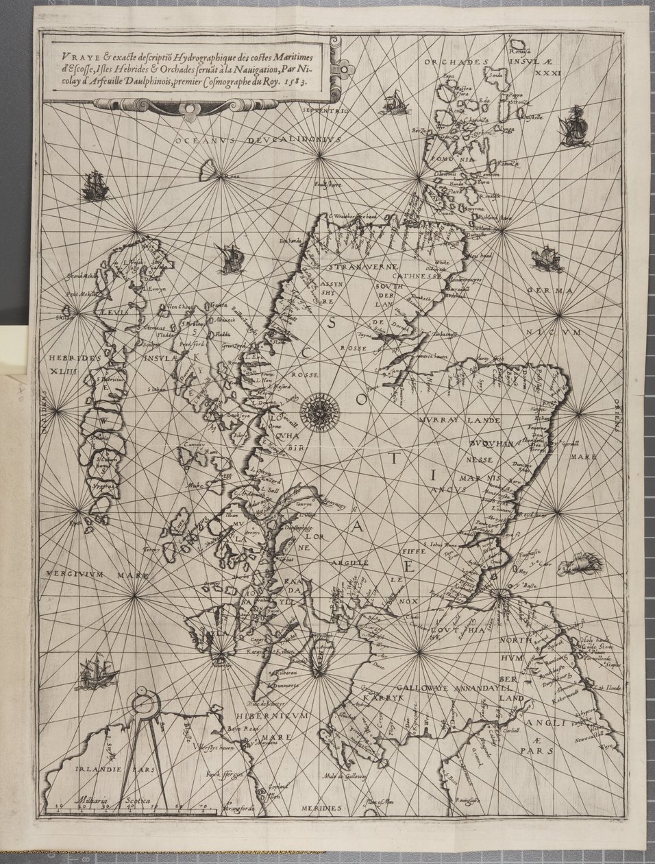 Mappa, da La Navigazione di Re Giacomo V, intorno alla Scozia, le Isole Orcadi e le Ebridi o Isole Occidentali: Sotto la Conduzione di Quel Eccellente Pilota Alexander Lindsay da Nicolas de Nicolay