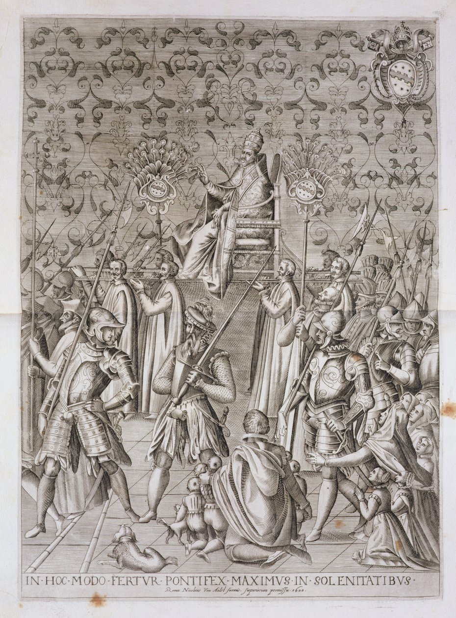 Papa Sisto V (1521-90) viene portato alla cerimonia per la dedicazione dell