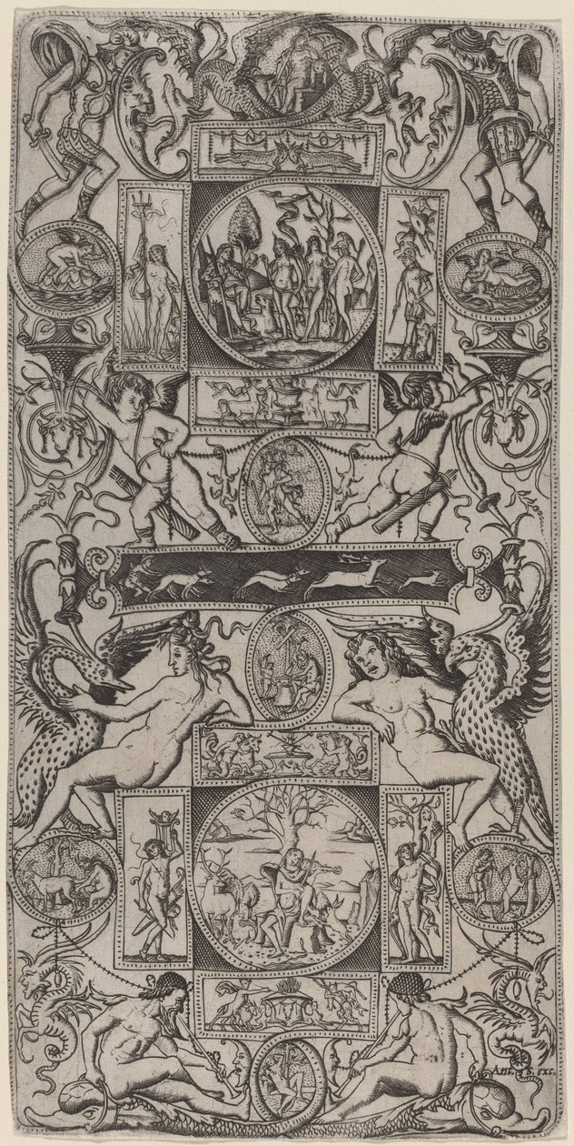 Pannello ornamentale con Orfeo e il giudizio di Paride da Nicoletto da Modena