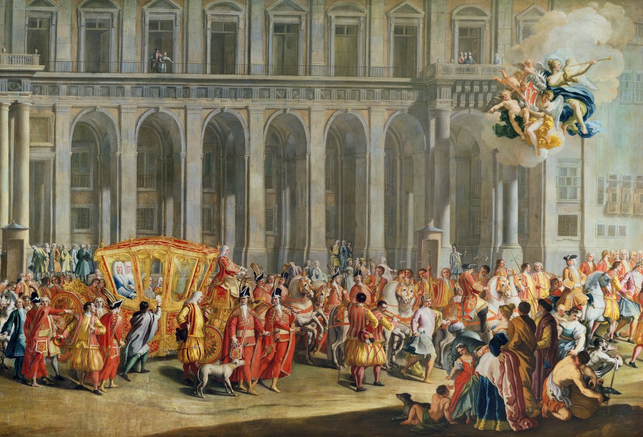 La partenza di Alois Thomas von Harrach, Viceré di Napoli (1669-1742) dal Palazzo Reale di Capodimonte (dettaglio) da Nicolo Maria Russo or Rossi