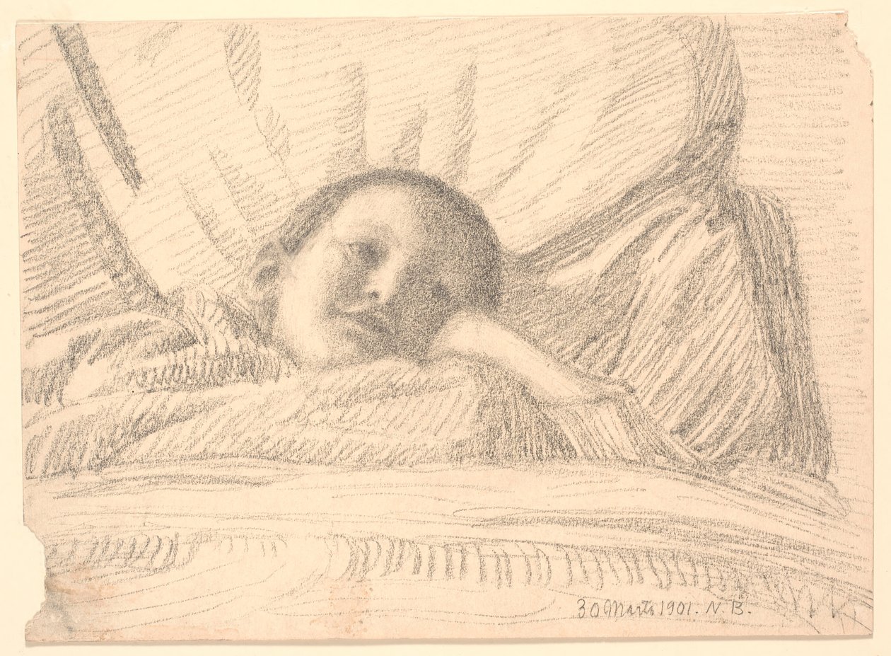 Bambino (bambina?) che giace a letto da Niels Jakob Jakobsen Bjerre