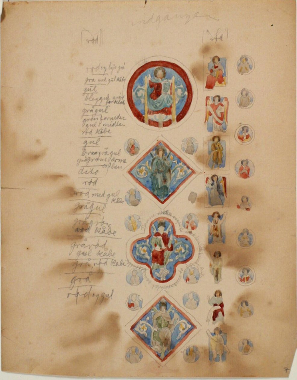 Copie di mosaici paleocristiani, con annotazioni sui colori da Niels Larsen Stevns
