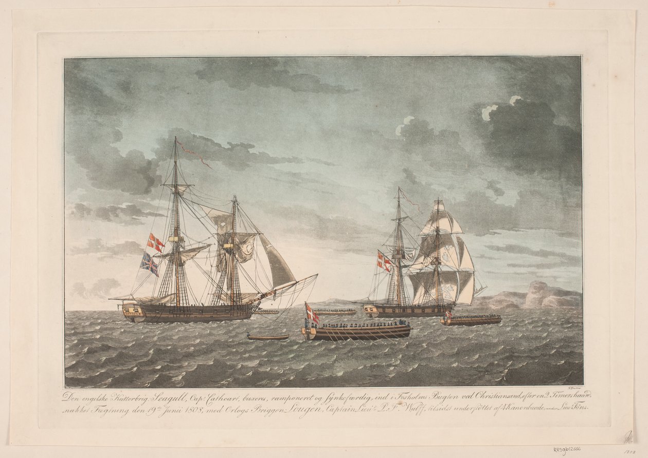 Il cutter inglese Seagull dopo la battaglia con il brigantino Lougen, 19 giugno 1808 da Niels Truslew