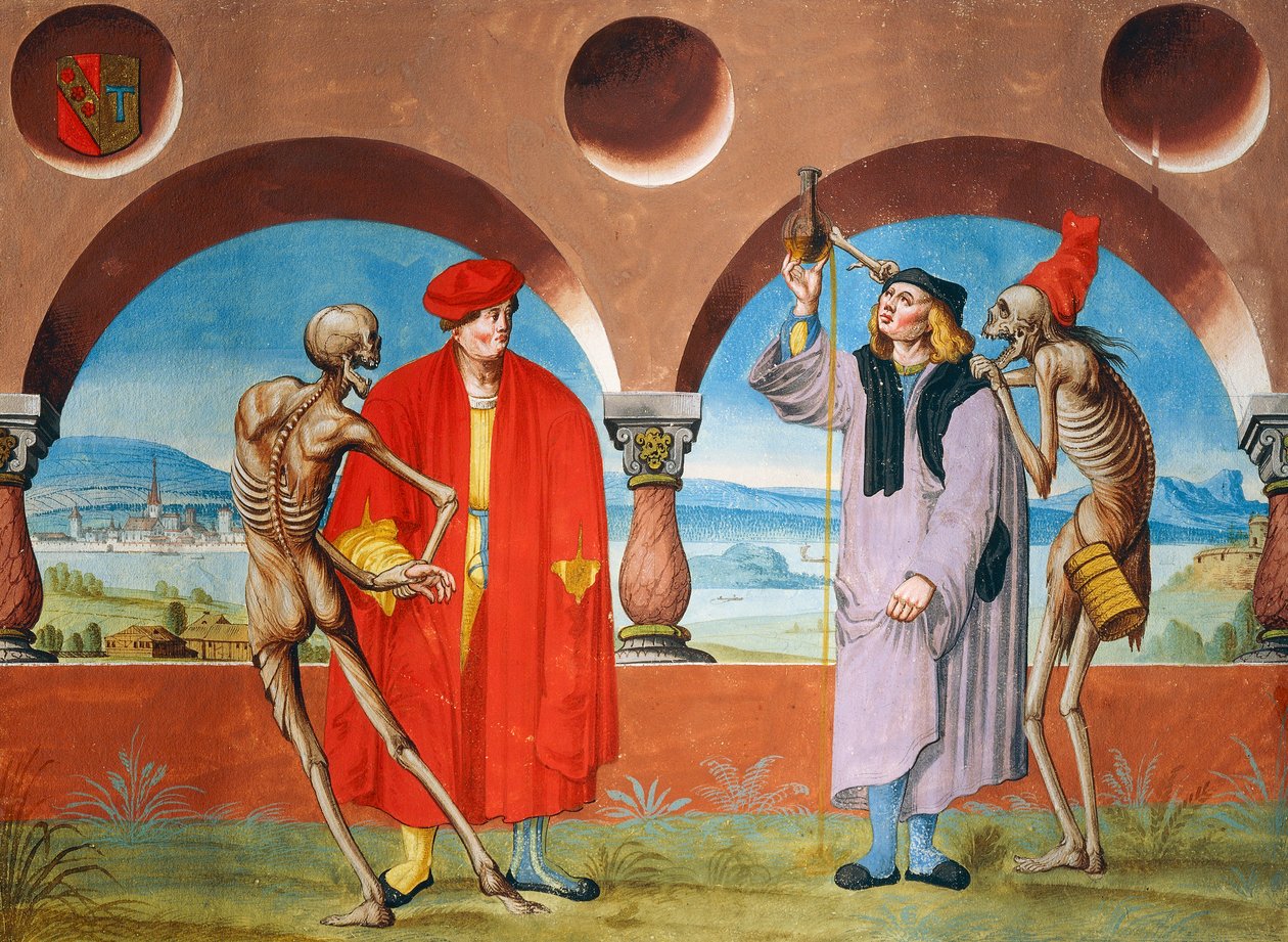 Morte, Avvocato e Dottore dal ciclo della Danza Macabra di Albrecht Kauw da Niklaus Manuel