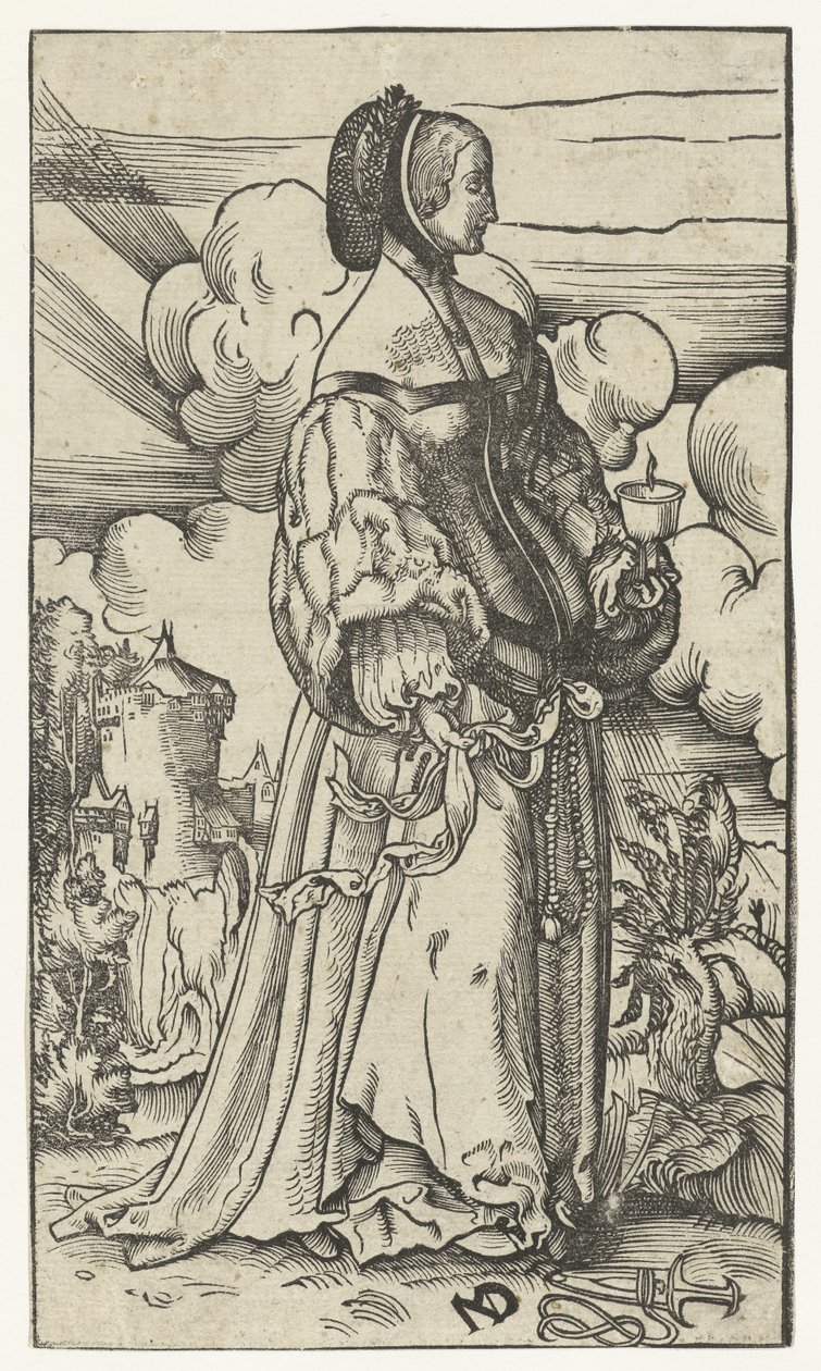 Vergine saggia con lampada a olio accesa nel paesaggio da Niklaus Manuel Deutsch