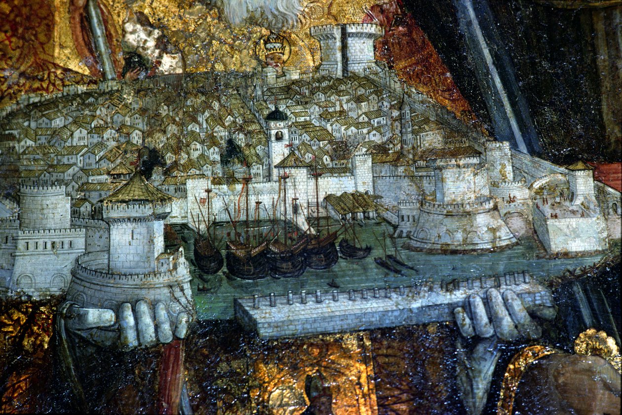 La città murata portata da San Biagio (dettaglio) da Nikola Bozidarovic