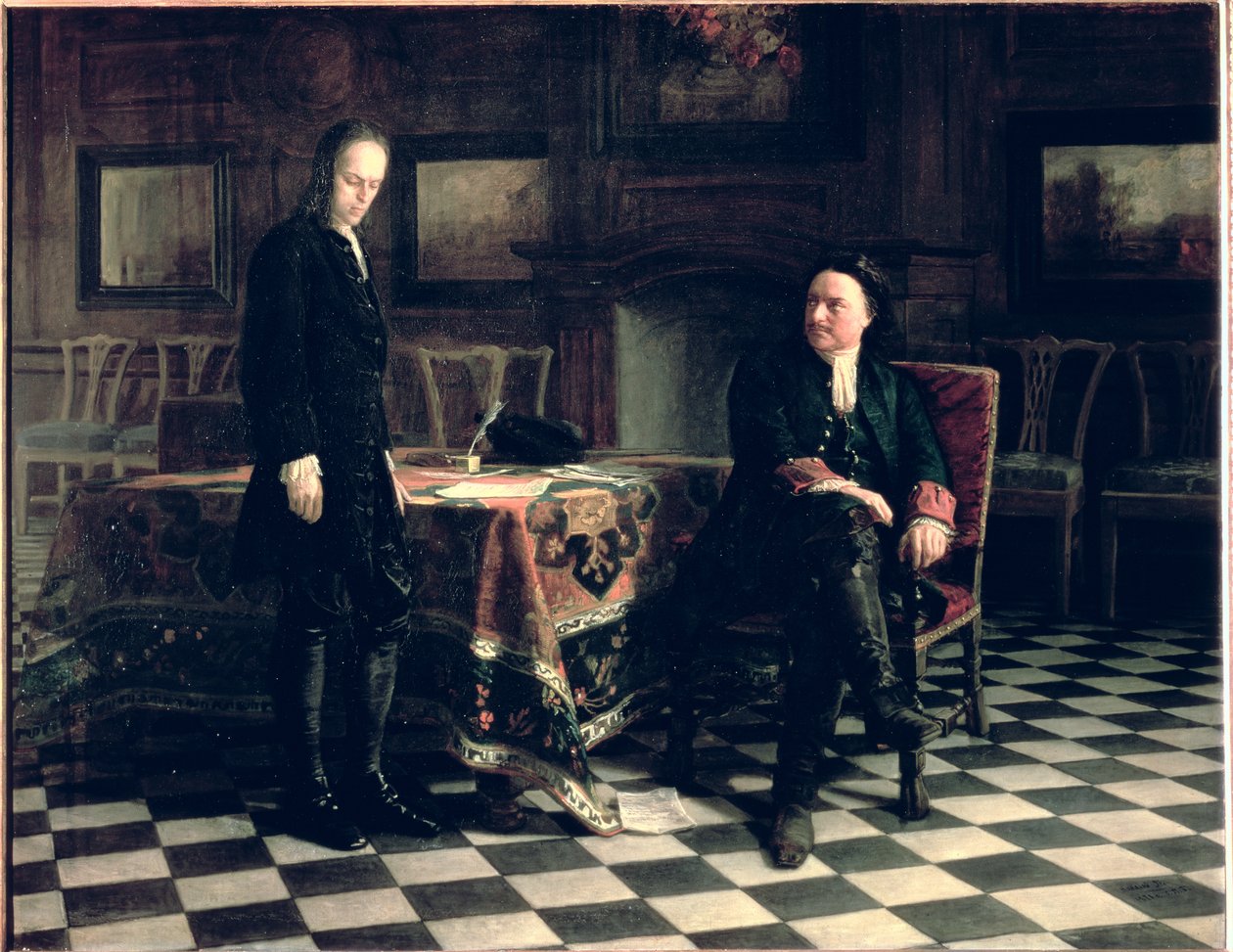 Pietro il Grande interroga lo Zarevic Aleksej Petrovič a Peterhof da Nikolai Nikolaevich Ge