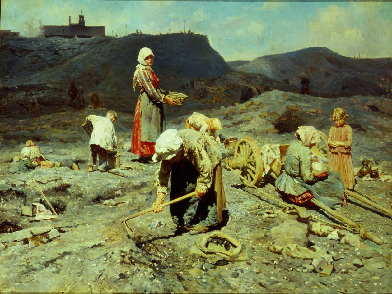 I poveri che raccolgono pezzi di carbone da Nikolai Alexeyevich Kasatkin