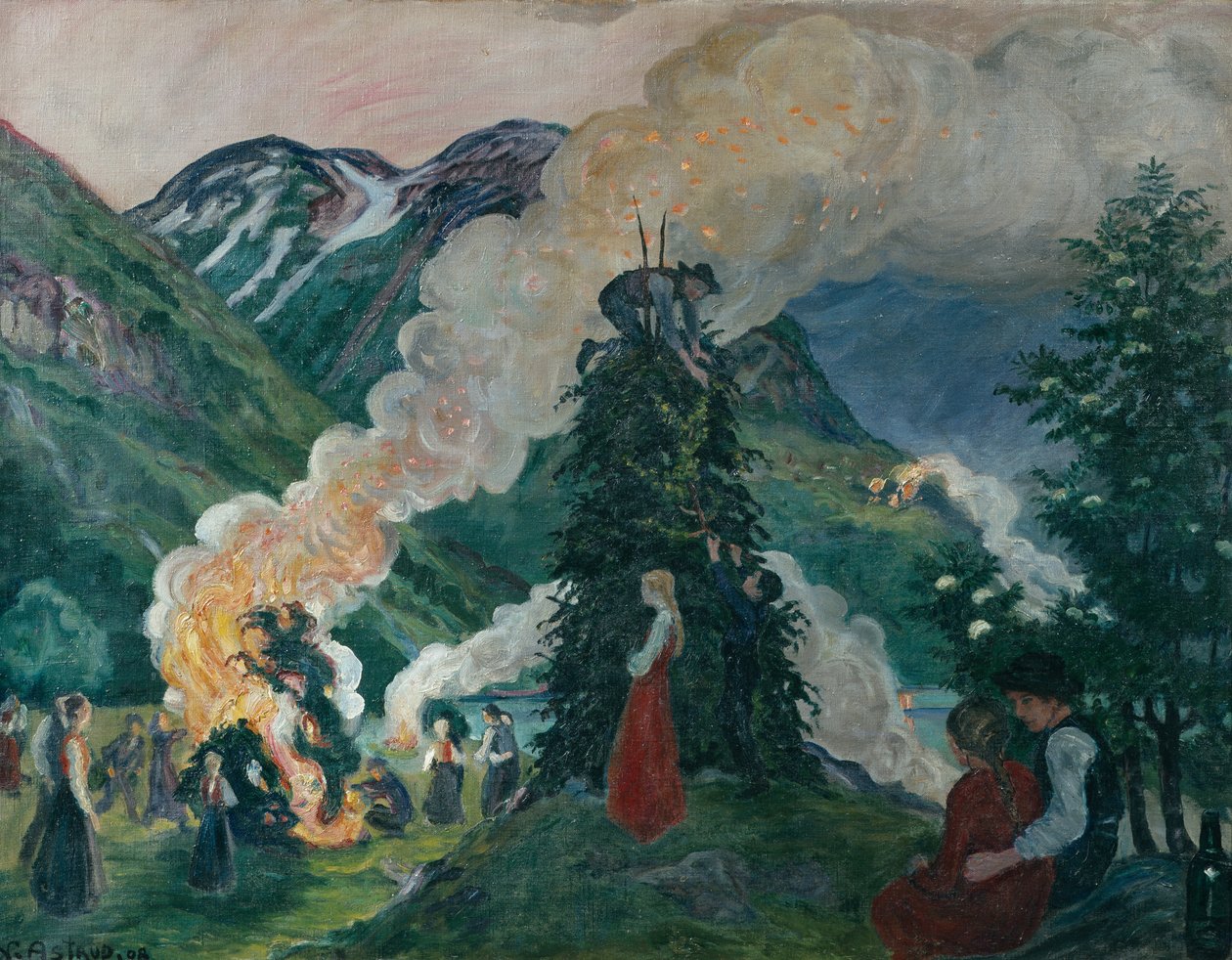 Preparazione del grande falò di mezza estate da Nikolai Astrup