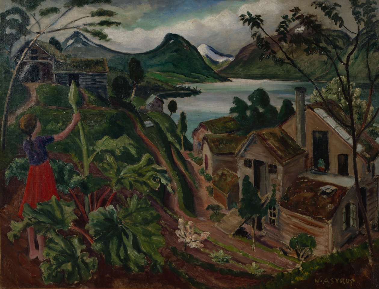Rabarbaro e giovane ragazza a Sandalstrand da Nikolai Astrup