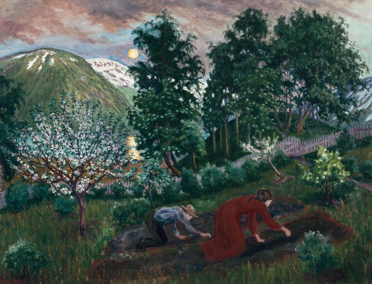 Notte di primavera nel giardino, c. 1908 da Nikolai Astrup