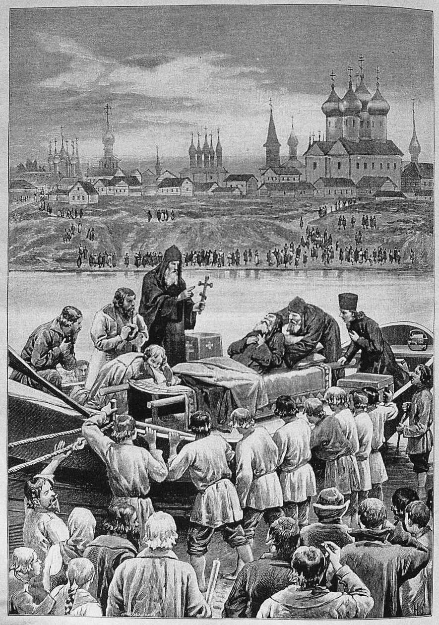 La morte del patriarca Nikon al fiume Kotorosl a Tropino da Nikolai Dmitrievich Dmitriev Orenburgsky