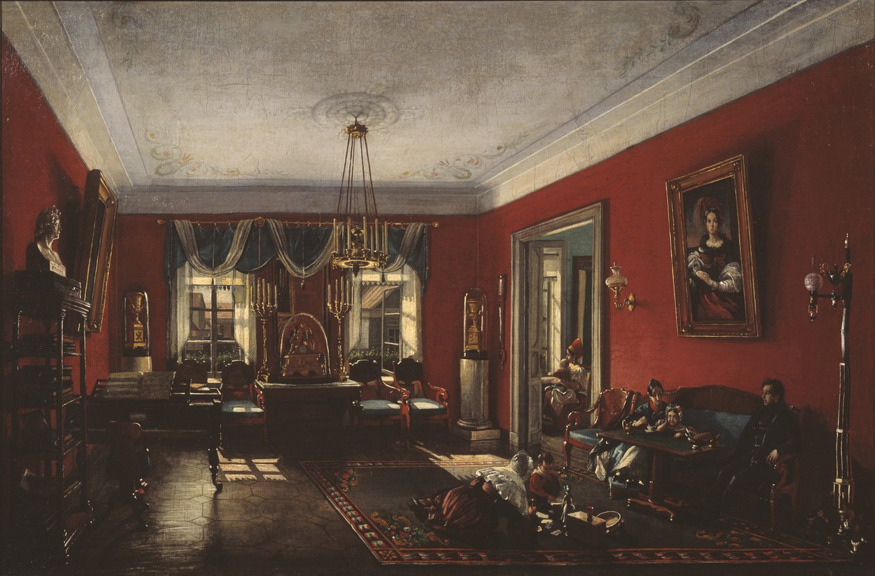 Il salotto nella Casa Nashchokin a Mosca, primi anni 1840 da Nikolai Ivanovich Podklyuchnikov