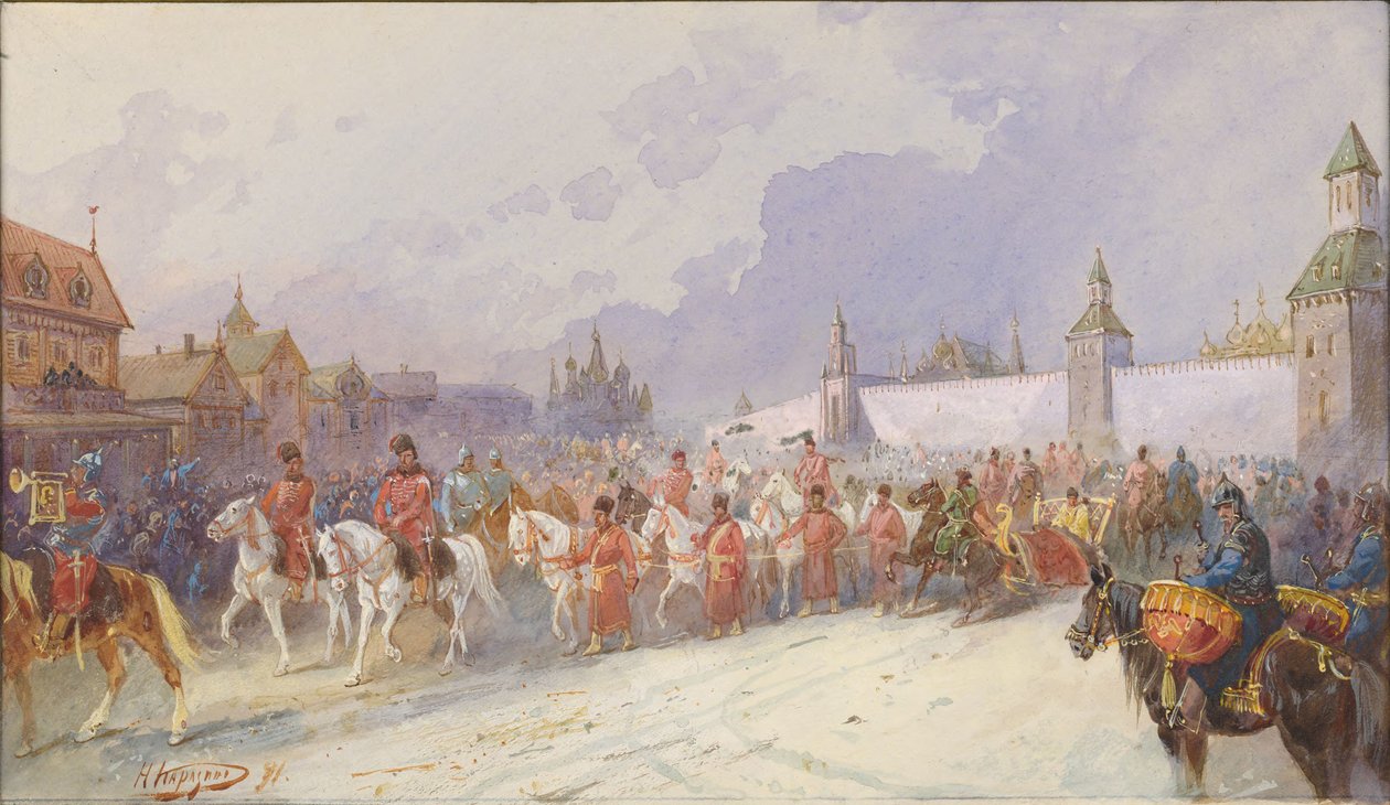 Ingresso della famiglia catturata di Kuchum Khan a Mosca. 1599, 1891 da Nikolai Nikolayevich Karasin
