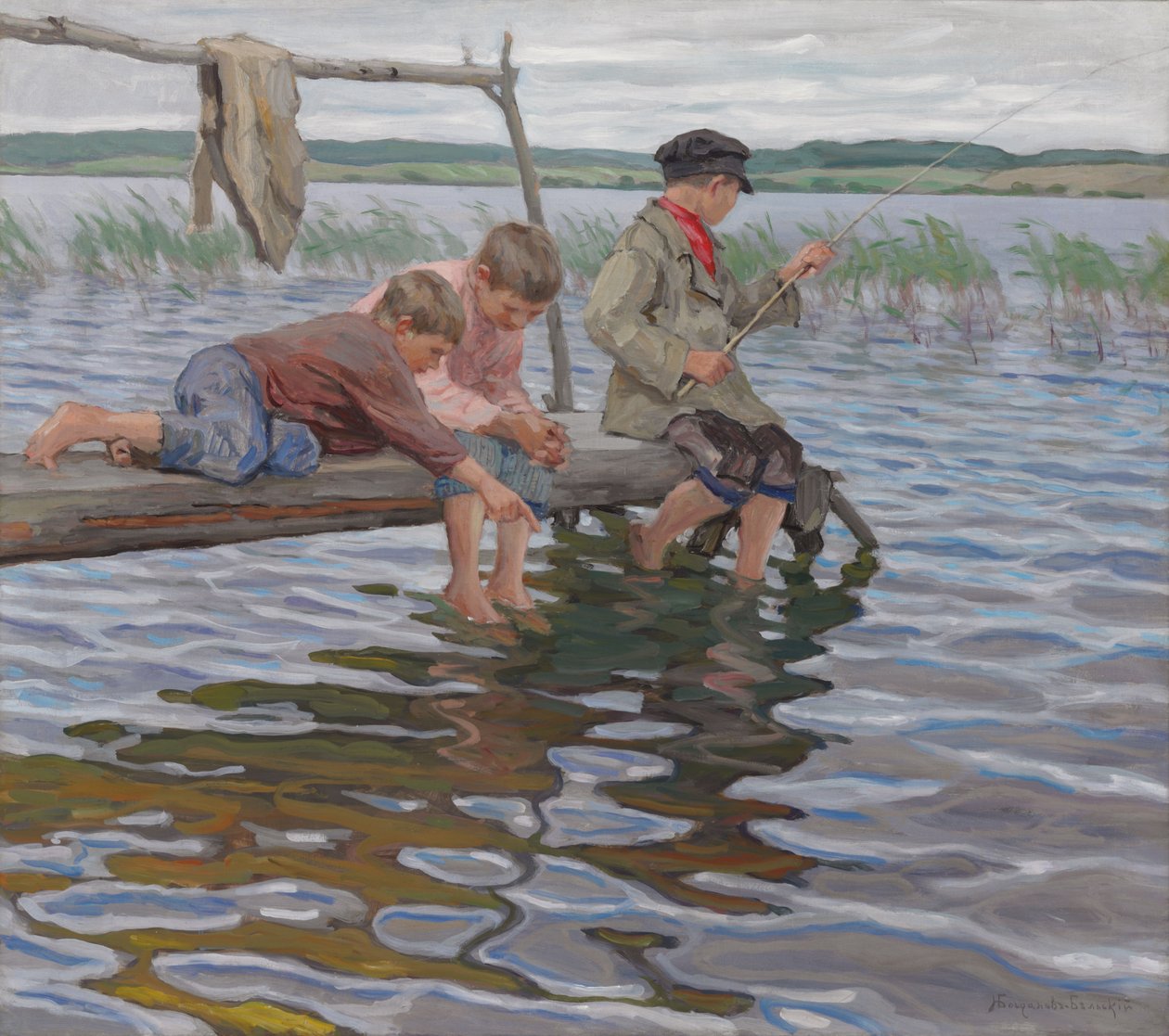 Ragazzi che Pescano da un Molo da Nikolai Petrovich Bogdanov Belsky
