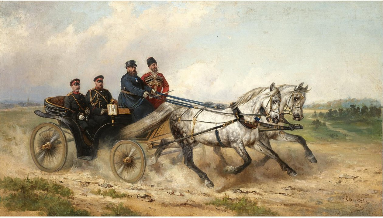 Zar Alessandro III e Kaiser Guglielmo II in una landau, 1888 da Nikolai Yegorovich Sverchkov