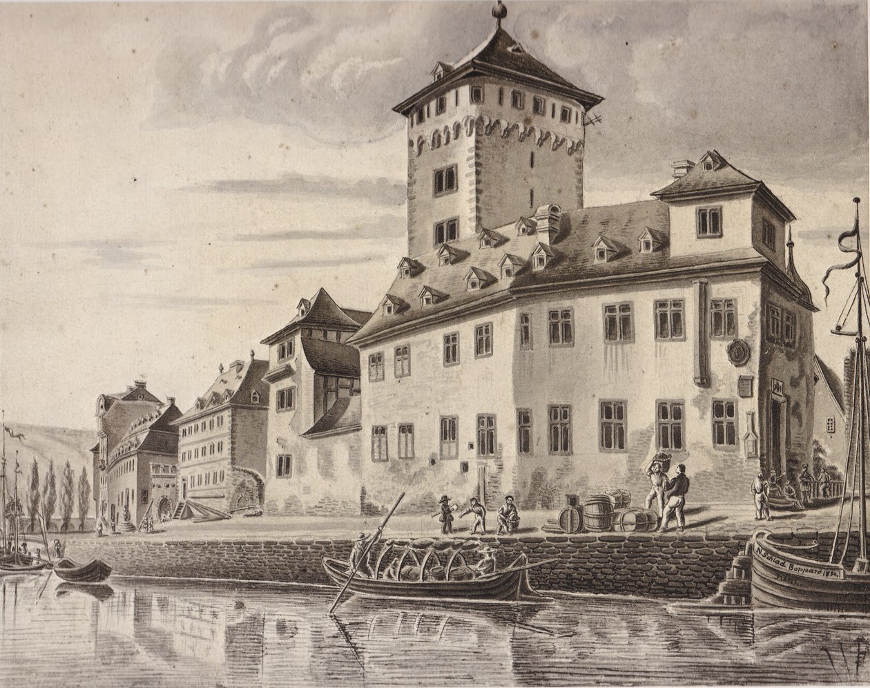 Castello - Fronte del Reno del castello elettorale di Boppard intorno al 1854 da Nikolaus Schlad