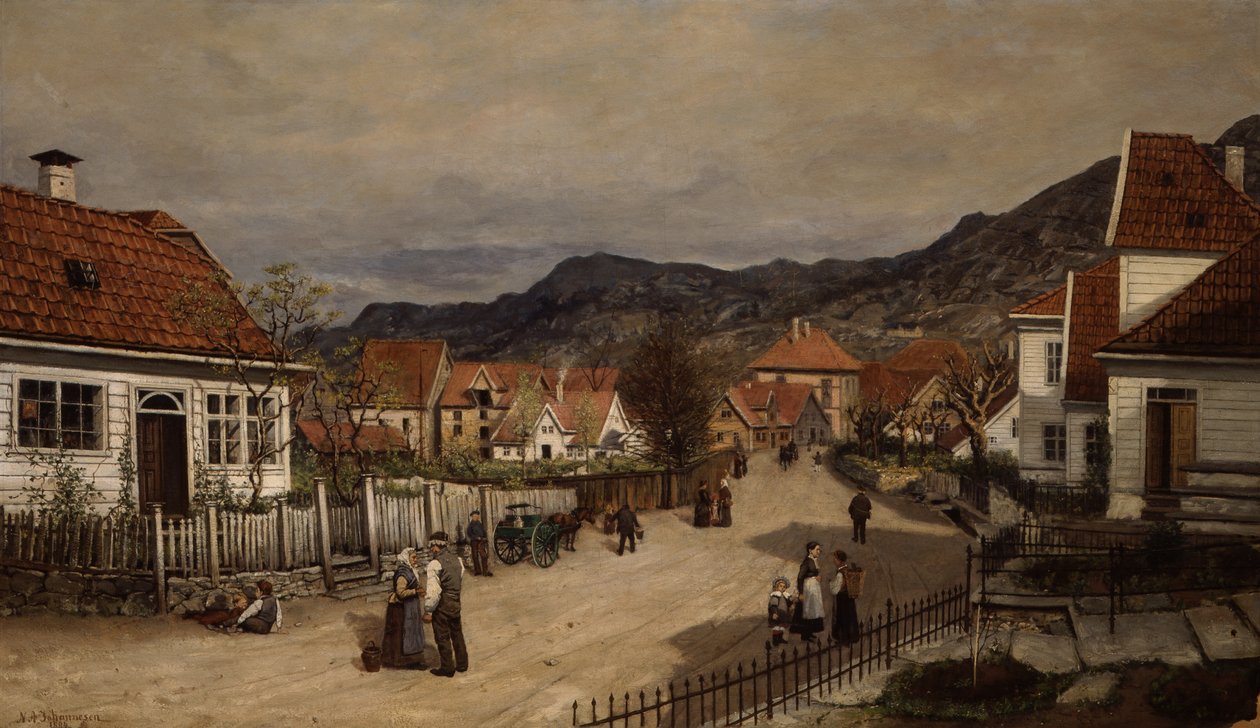 Strada cittadina con vita quotidiana da Nils Andreas Johannesen