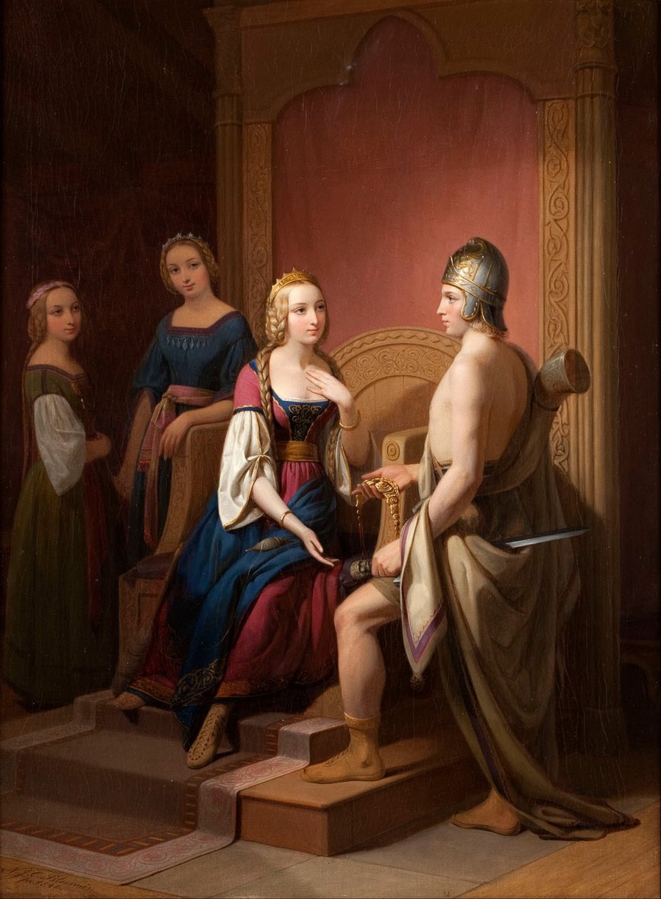 Heimdall restituisce il Brisingamen a Freya, 1846 da Nils Jakob Blommér
