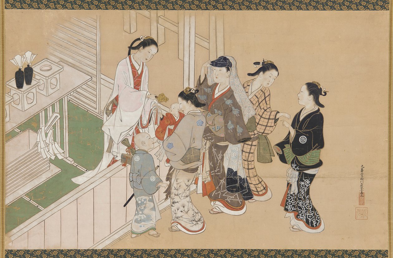 Prima visita di un neonato a un santuario shintoista, periodo Edo, fine XVII-inizio XVIII secolo da Nishikawa Sukenobu