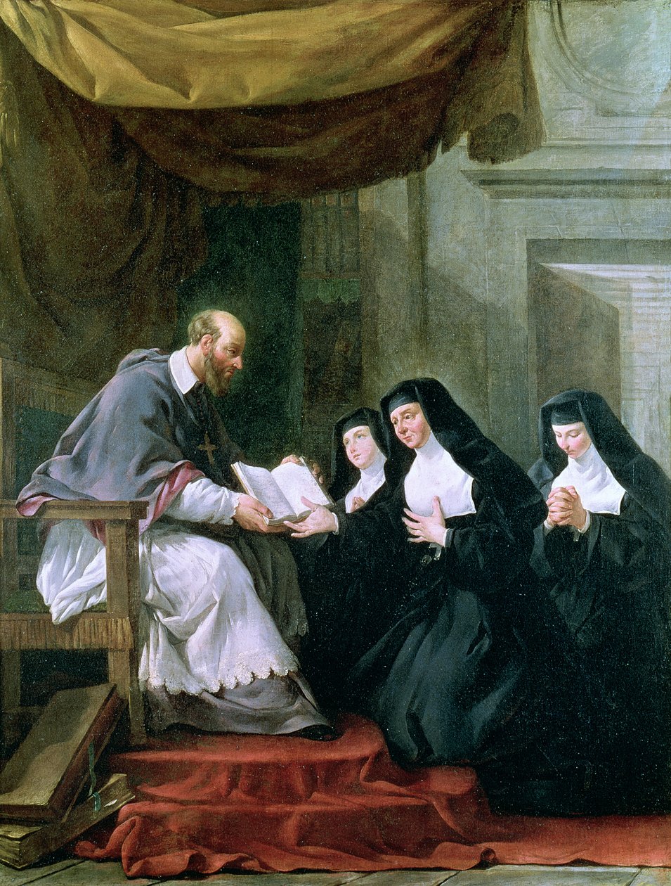 San Francesco di Sales che dà la Regola della Visitazione a Santa Giovanna di Chantal da Noel Halle