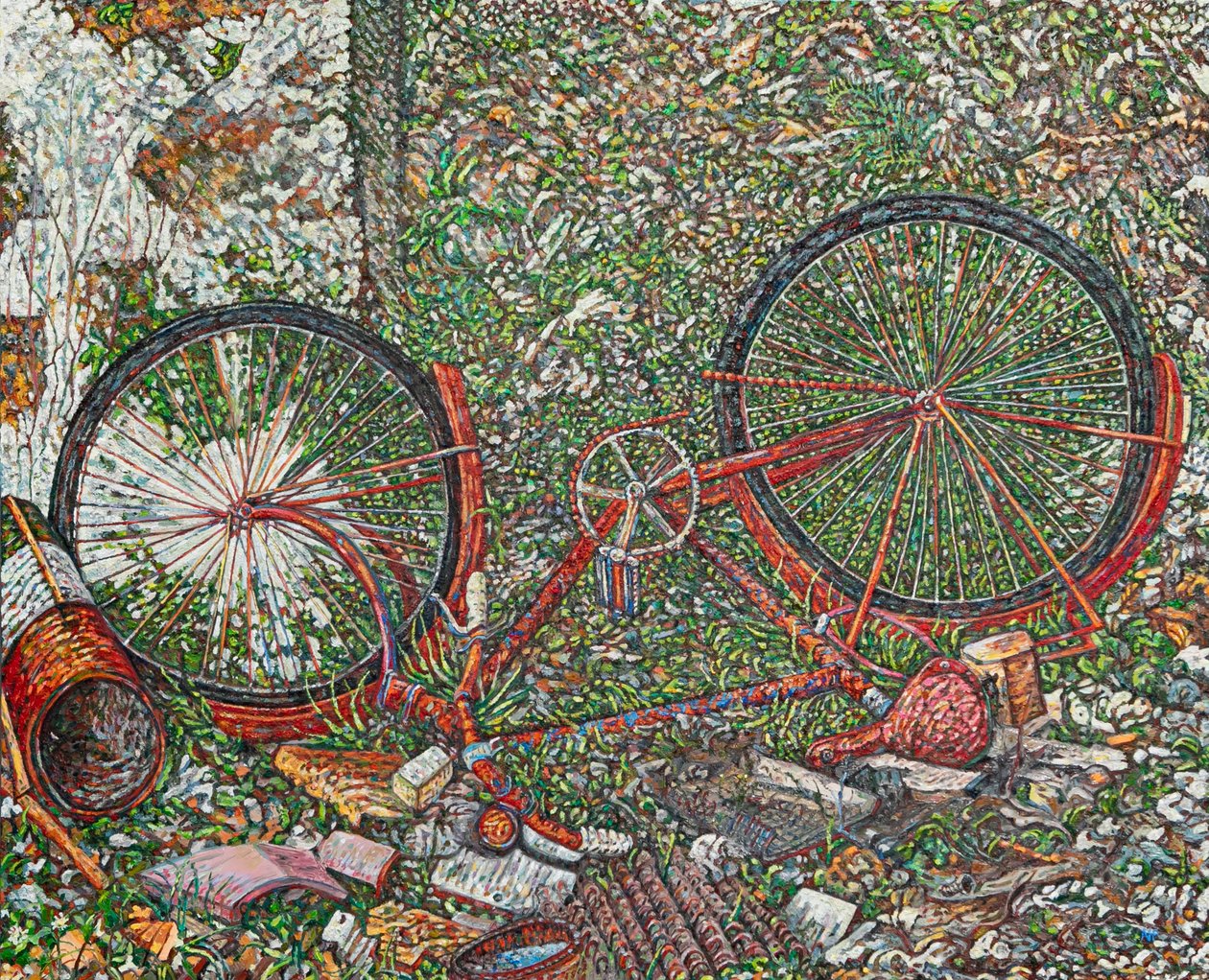 La bicicletta blu di Alfonso, 2024 (olio su lino) da Noel Paine