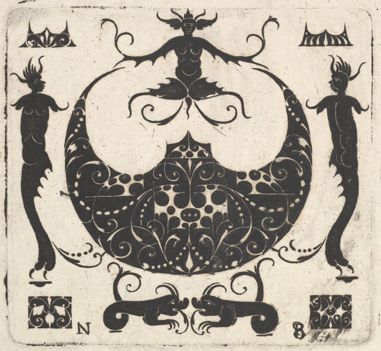 Anello a forma di luna e figure grottesche, ca. 1620-30 da Noel Rouillard