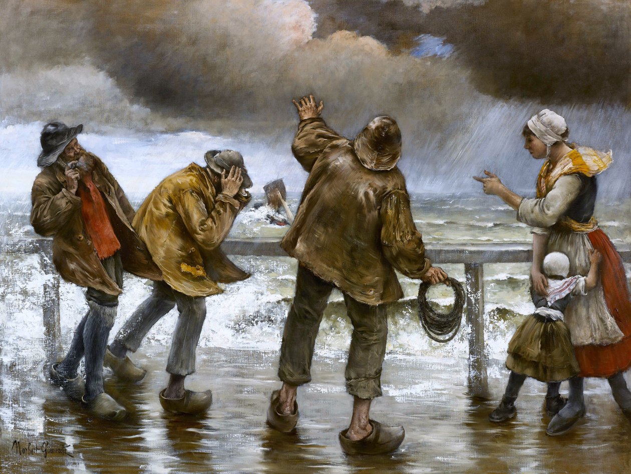 Paesani sul molo durante un temporale da Norbert Goeneutte