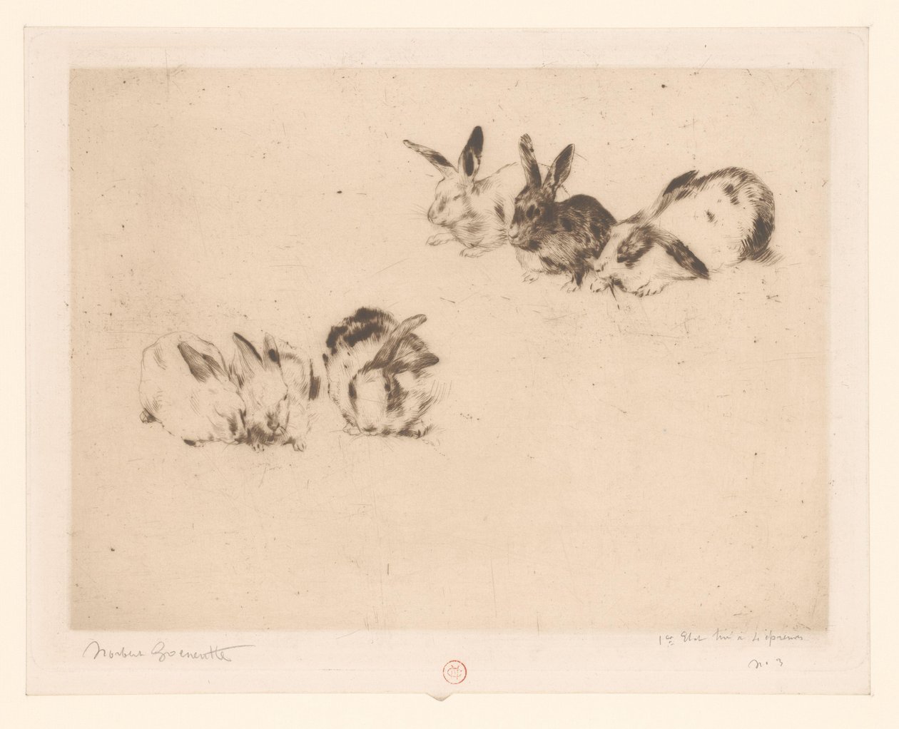 Sei conigli da Norbert Goeneutte (signed by artist)