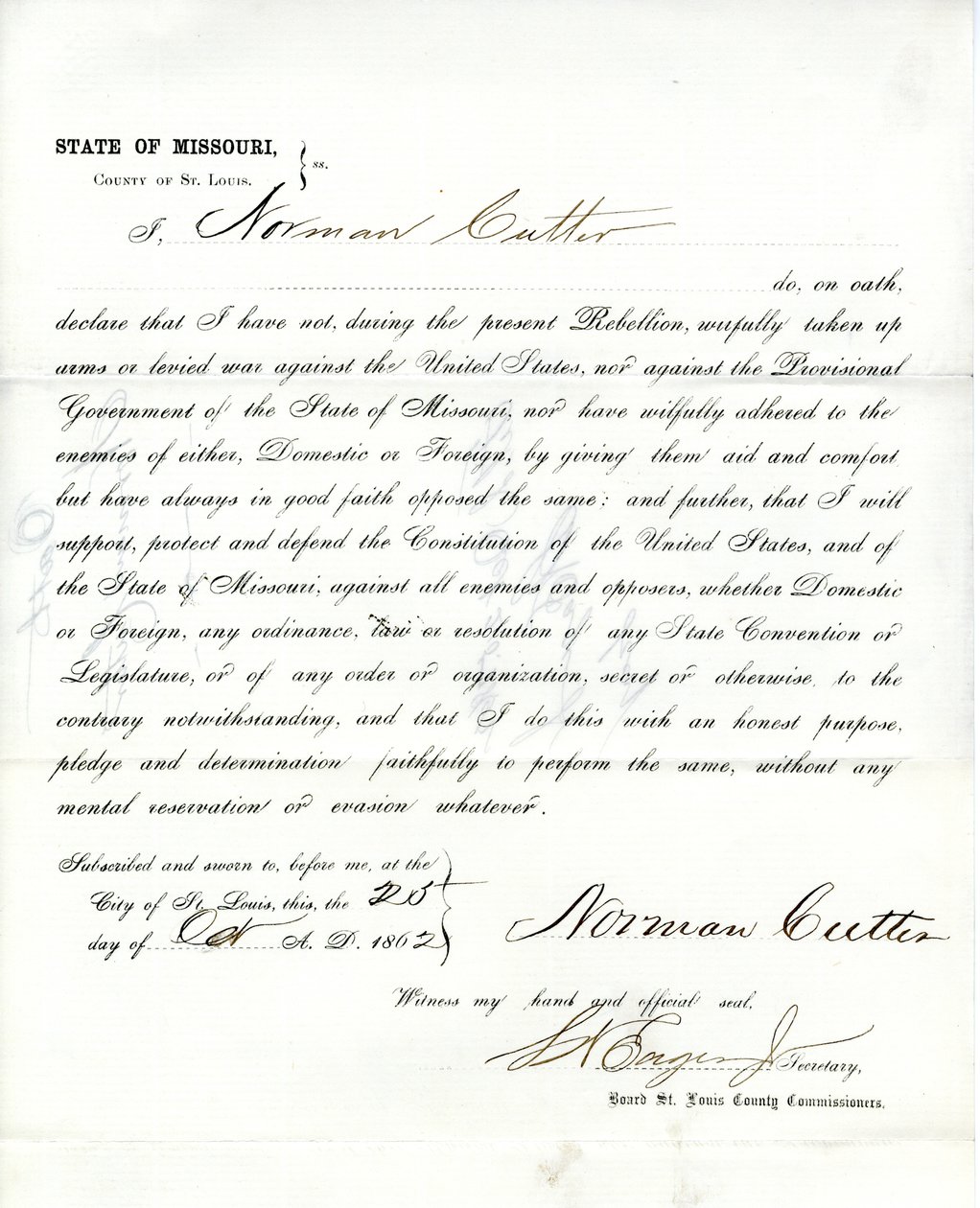 Giuramento di fedeltà di Norman Cutter del Missouri, Contea di St. Louis da Norman Cutter