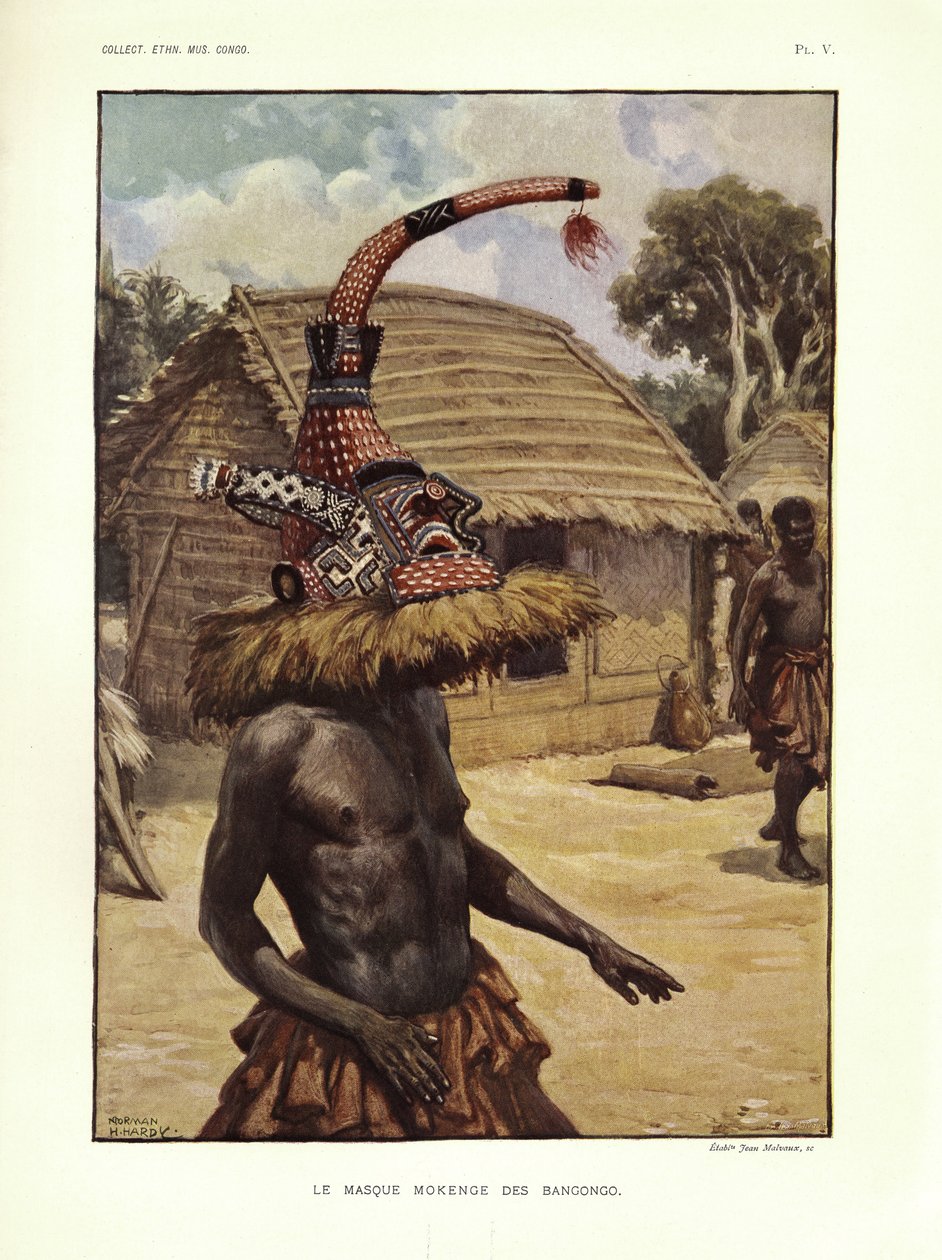 Le Masque mokenge des Bangongo, illustrazione da "Notes ethnographiques sur les peuples communément appelés Bakuba...", di Emil Torday da Norman Hardy